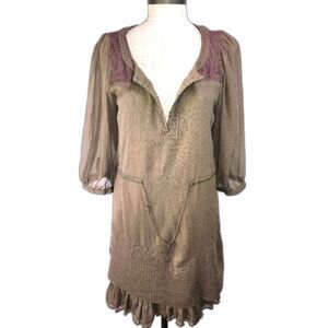 NWT Free People crocheted dress 3/4 sleeves olive green Size XS